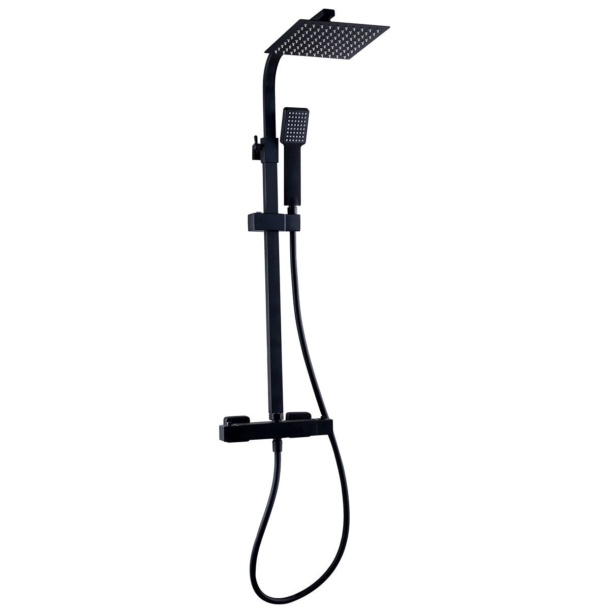 YS34134B	Shower column, matt black rain shower column with thermostatic faucet, height adjustable;