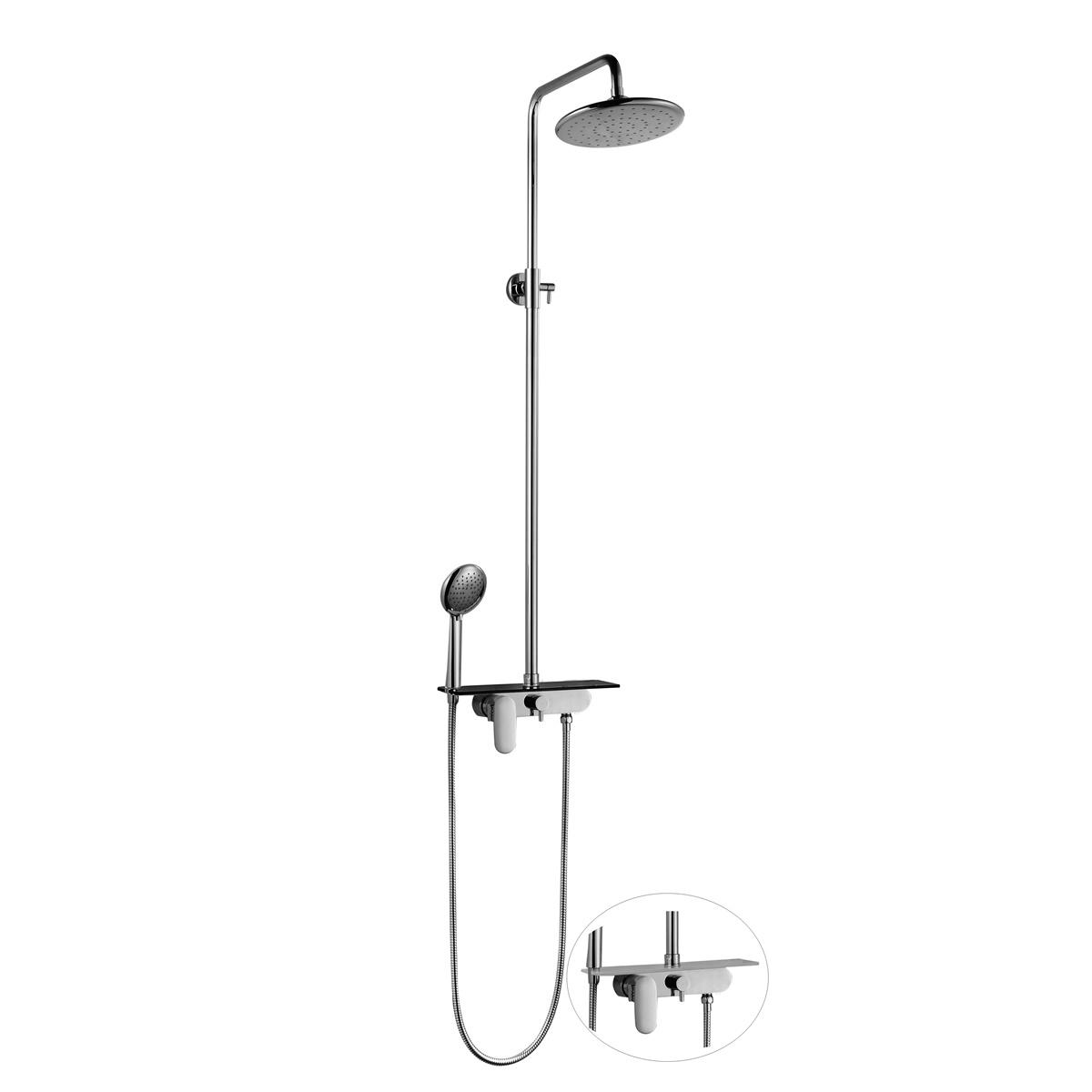 YS34150 Colonne de douche, colonne de douche pluie avec robinet à étagère, réglable en hauteur;