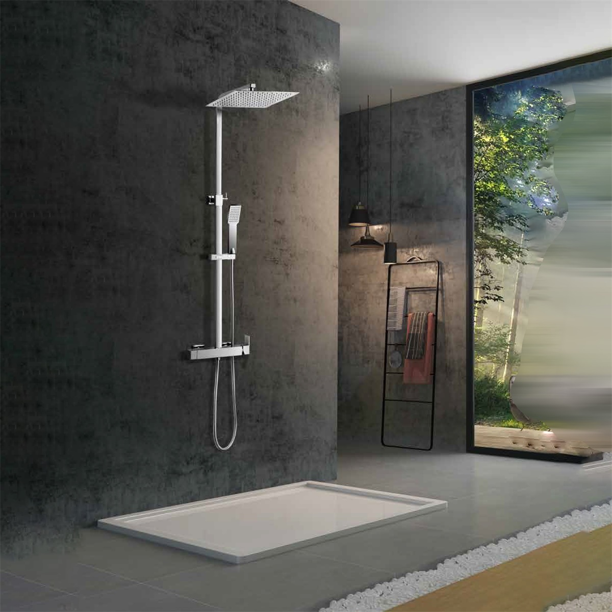 YS34151	Shower column, rain shower column with shelf faucet, height adjustable;