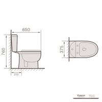 YS22207S Toilette en céramique 2 pièces, toilette à fond creux S-trap à couplage fermé;