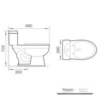 YS22207T Toilette 2 pièces en céramique, toilette siphonique à siphon en S monobloc;