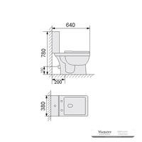 YS22212S Toilette en céramique 2 pièces au design rétro, toilette à fond creux monobloc à siphon en P;