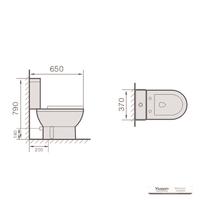 YS22215S Toilette en céramique 2 pièces au design rétro, Toilette à fond creux monobloc à siphon en P;