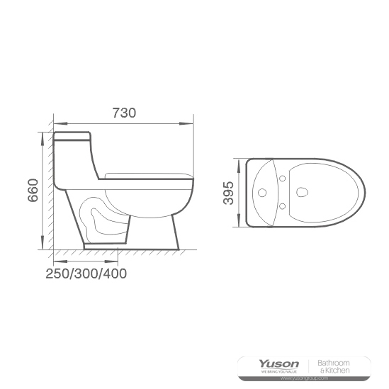 YS24206	One piece ceramic toilet, siphonic;