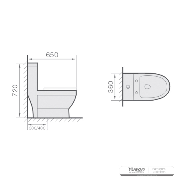 YS24249	One piece ceramic toilet, siphonic;