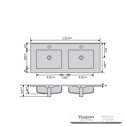 YS27295-120D	Ceramic cabinet basin, vanity basin, lavatory sink;