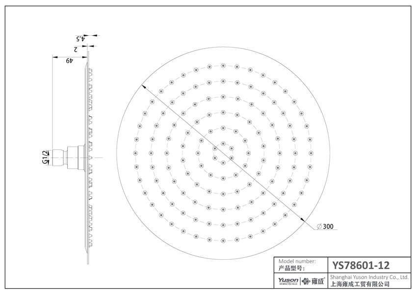 YS78601-12	SUS304 ultra-thin 2mm  shower head, rain shower head;