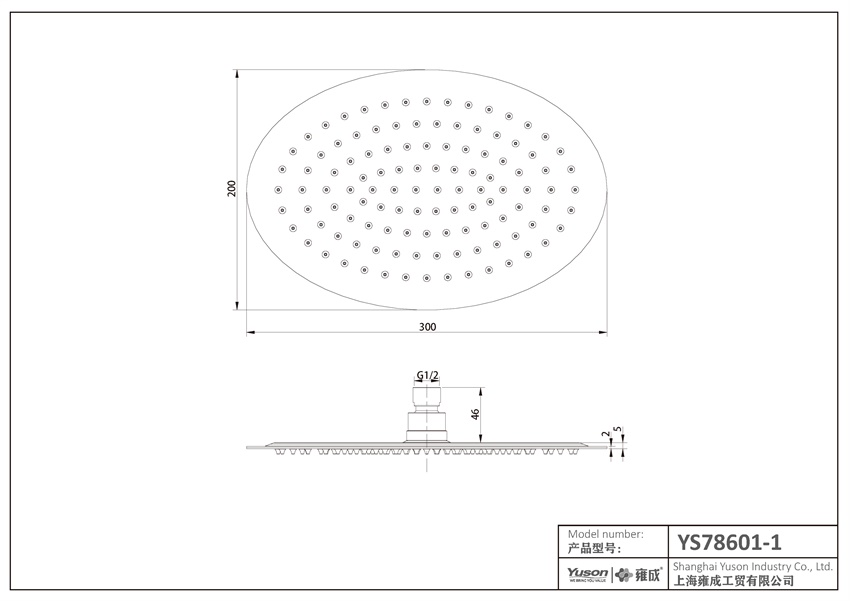 YS78601-1	SUS304 ultra-thin 2mm  shower head, rain shower head;