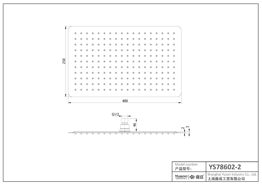 YS78602-2	SUS304 ultra-thin 2mm  shower head, rain shower head;