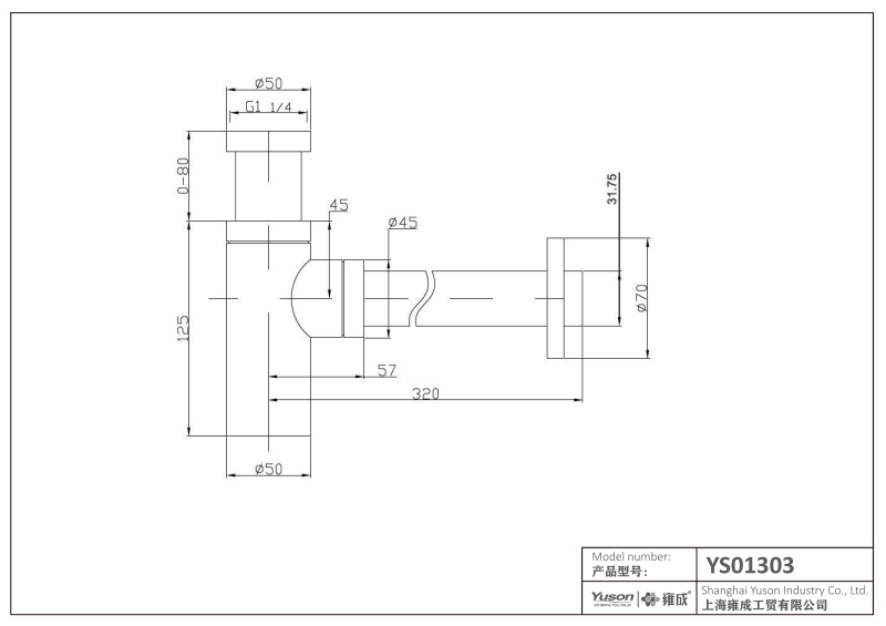 YS01303	P trap for vessel sinks, Siphon for basin;