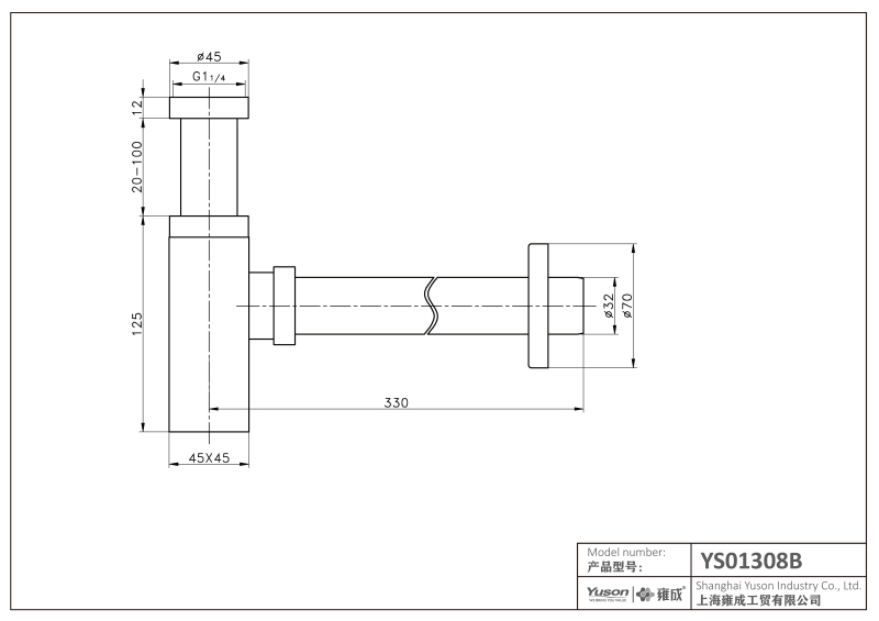 YS01308	P trap for vessel sinks, Siphon for basin;