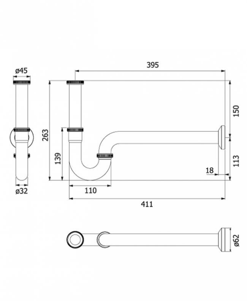 YS01310	P trap for vessel sinks, Siphon for basin;