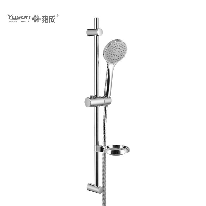 YS33279A Ensemble de douche coulissant ø19 mm, barre coulissante en acier inoxydable, douchette à main 3 fonctions, flexible de douche en acier inoxydable de 1,5 m, avec porte-savon