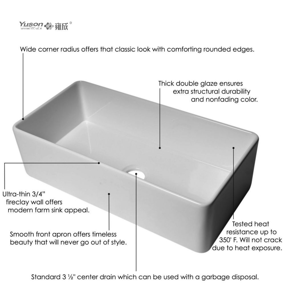 YS27101-3618 36x18 pouces le plus vendu bol simple FFC argile réfractaire fine chine tablier évier de cuisine avant évier de ferme à bol unique