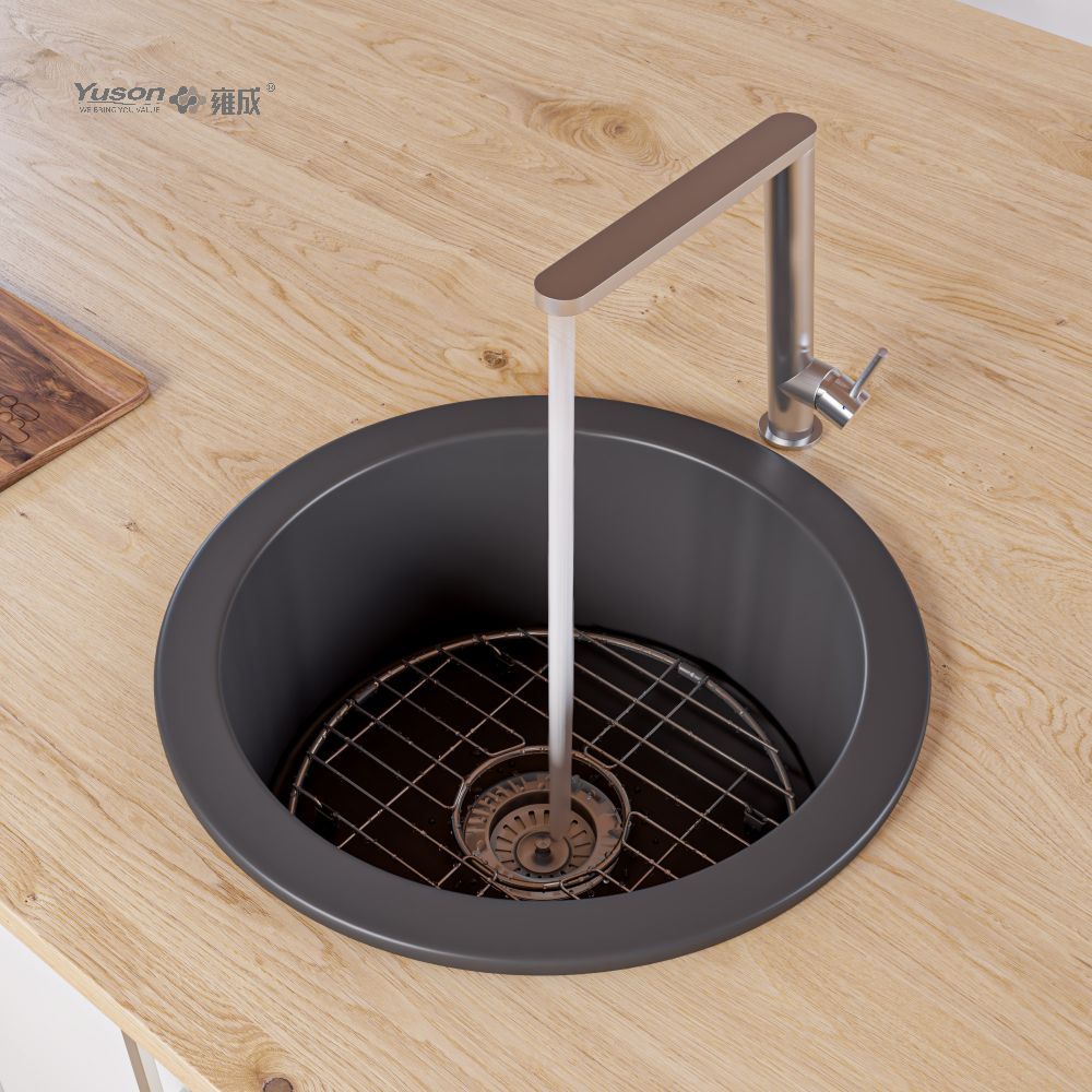 YS27105W-18R ø18 pouces évier de cuisine avant à tablier en argile réfractaire fine FFC à cuve simple ronde, évier de ferme, évier de salle de bain