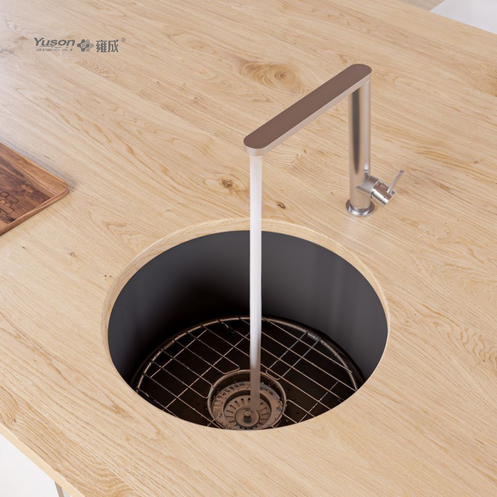 YS27105W-18R ø18 pouces évier de cuisine avant à tablier en argile réfractaire fine FFC à cuve simple ronde, évier de ferme, évier de salle de bain