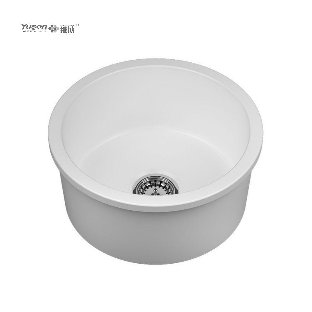 YS27105W-18R ø18 pouces évier de cuisine avant à tablier en argile réfractaire fine FFC à cuve simple ronde, évier de ferme, évier de salle de bain