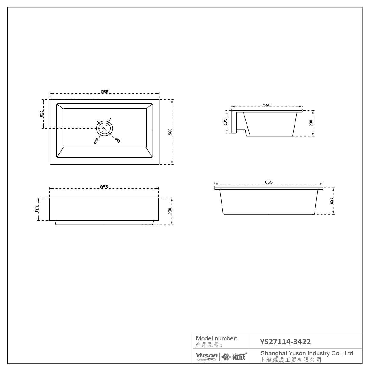 Évier de cuisine avant pour décor d'évier de ferme, bol simple FFC en argile réfractaire Fine, 34x22 pouces, vente en gros, YS27114-3422