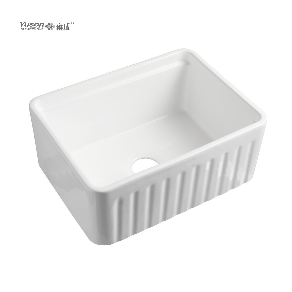 YS27121-2418 24x18 pouces fabricant bol simple VS tablier en porcelaine vitrifiée évier de cuisine avant évier de cuisine de ferme avec marche pour bloc à découper