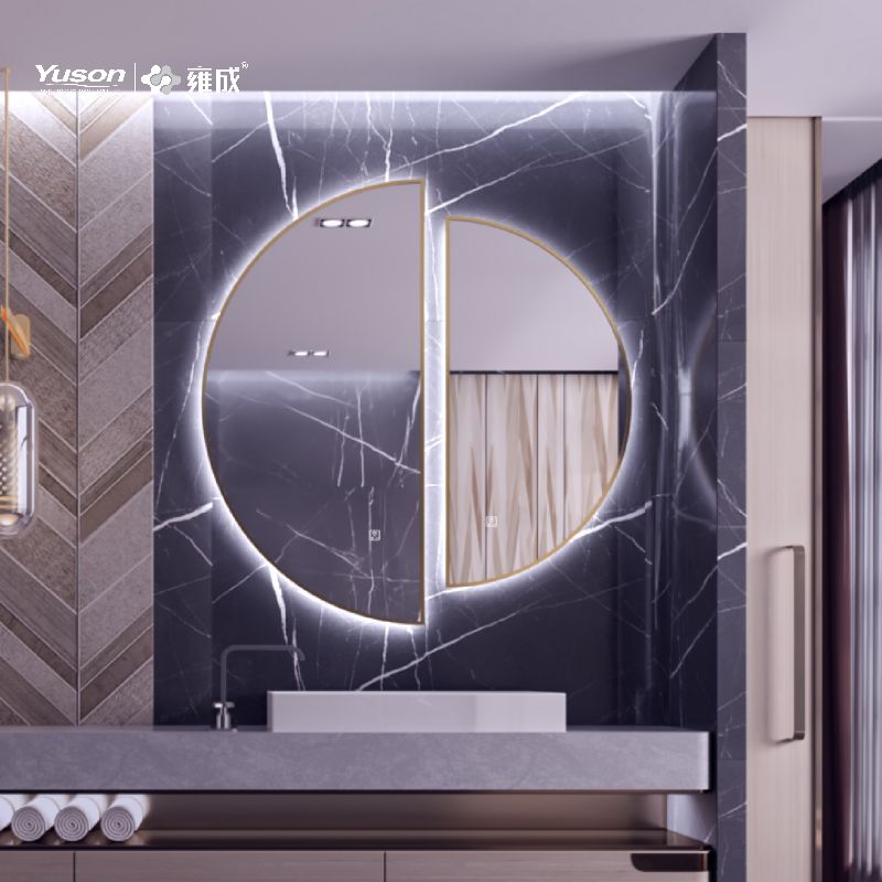 YS57015 Miroir de salle de bains avec cadre en aluminium en forme de lune, miroir LED, miroir lumineux, vente en gros