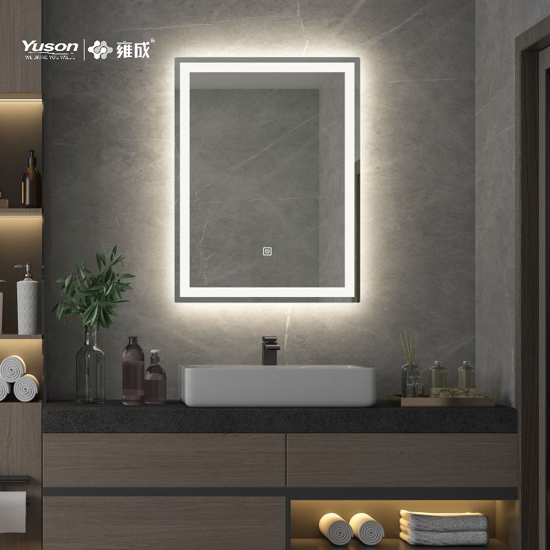 YS57102 Miroir LED mural de forme rectangulaire moderne, miroir LED antibuée