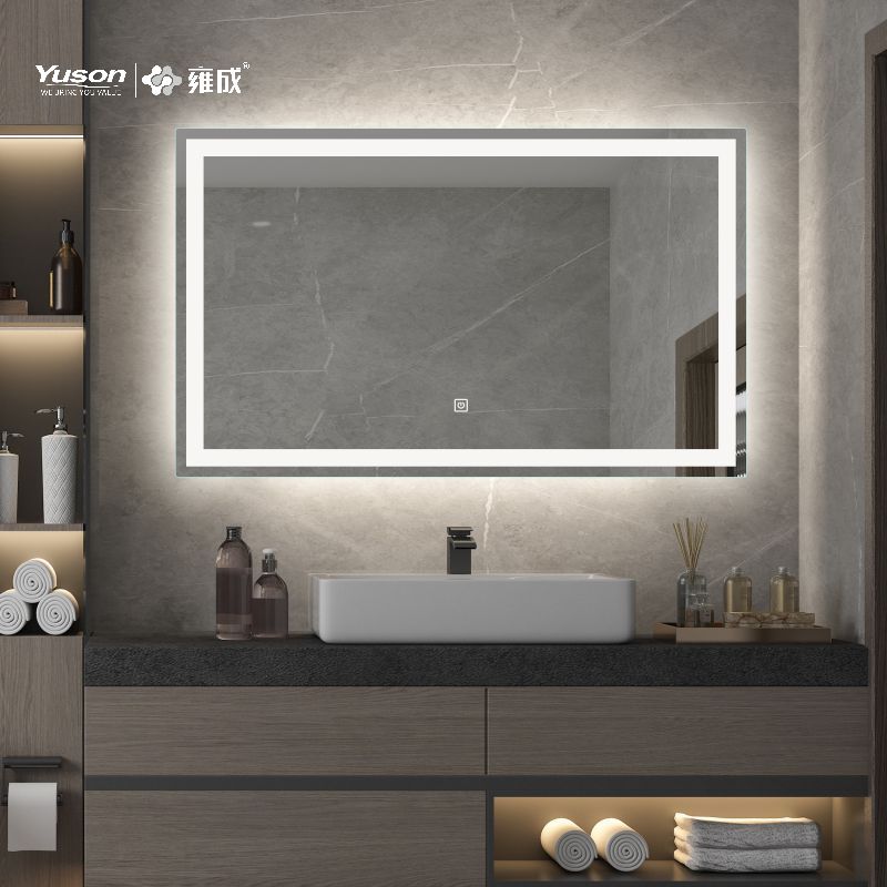 YS57102 Miroir LED mural de forme rectangulaire moderne, miroir LED antibuée