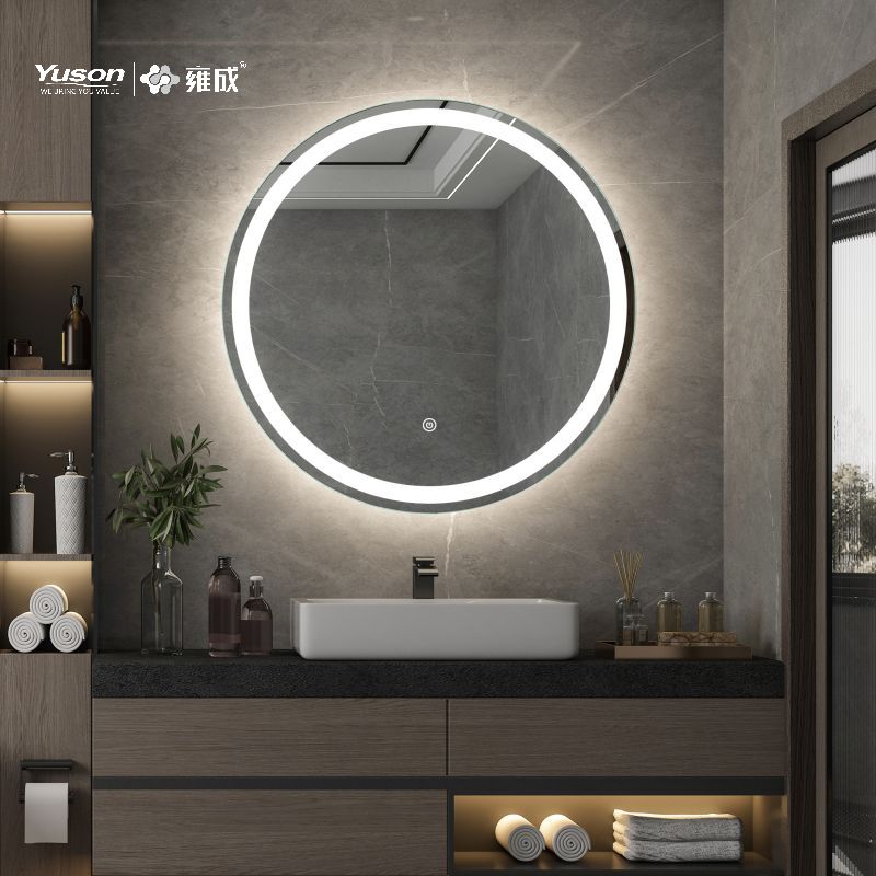 Miroir de salle de bains LED de forme ronde moderne YS57202, miroir LED sans buée,