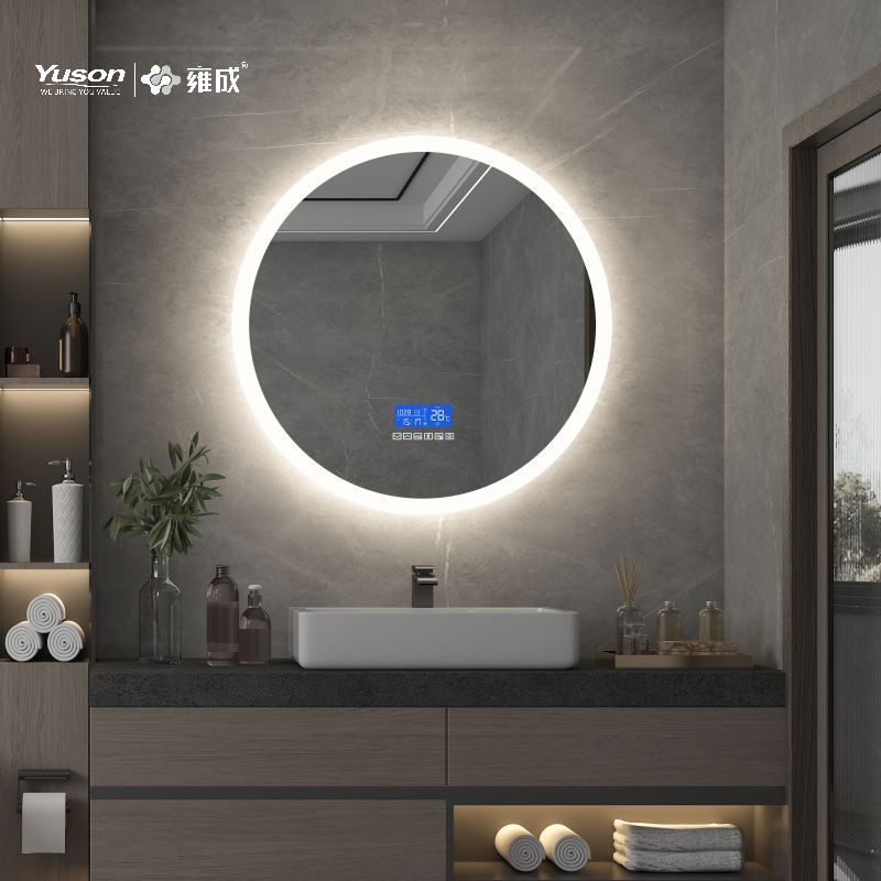 YS57203E Miroir de salle de bain LED de forme ronde moderne, miroir de salle de bain Bluetooth