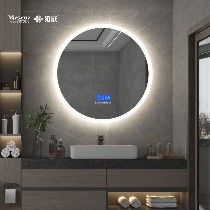 YS57203E Miroir de salle de bain LED de forme ronde moderne, miroir de salle de bain Bluetooth