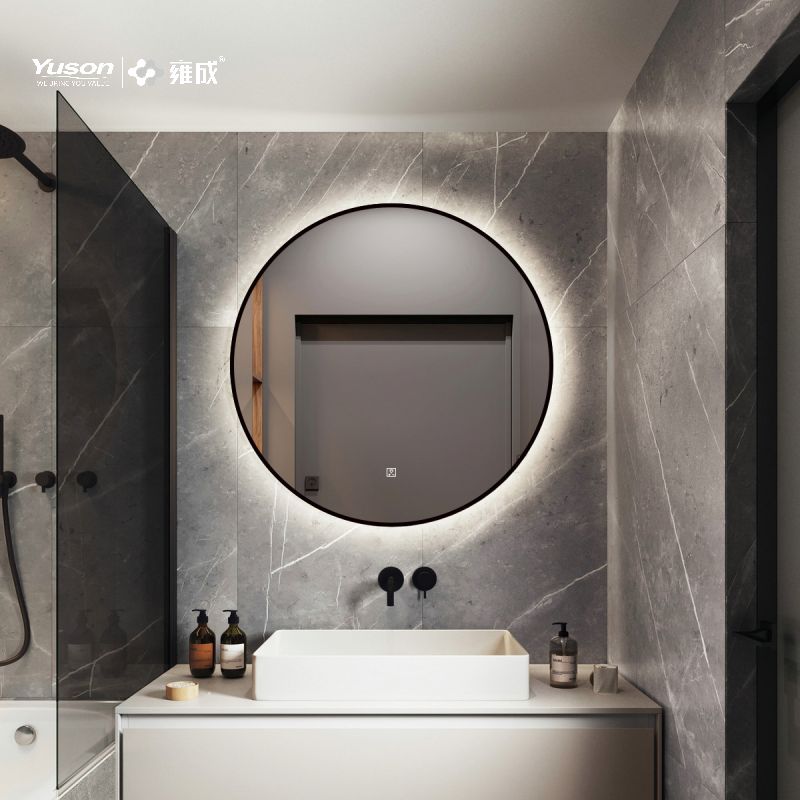 Miroir de salle de bains à LED avec cadre en aluminium de forme ronde moderne YS57401, miroir de vanité éclairé, miroir à capteur tactile