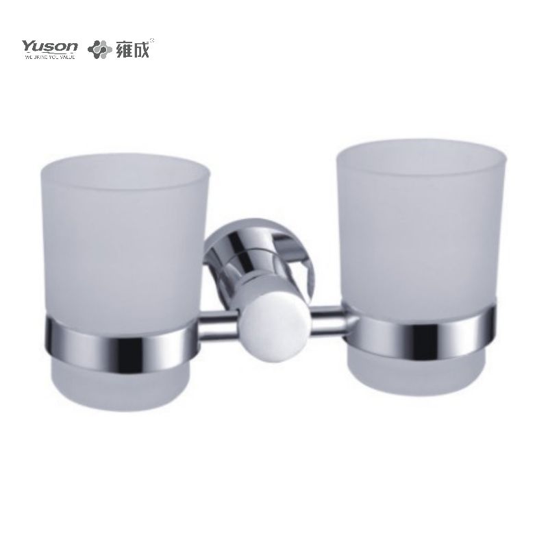 21684D Accessoires de salle de bain élégants, porte-gobelet double, avec tasse en verre givré/trempé, porte-gobelet en zinc/laiton/SUS, mural (série 21600)